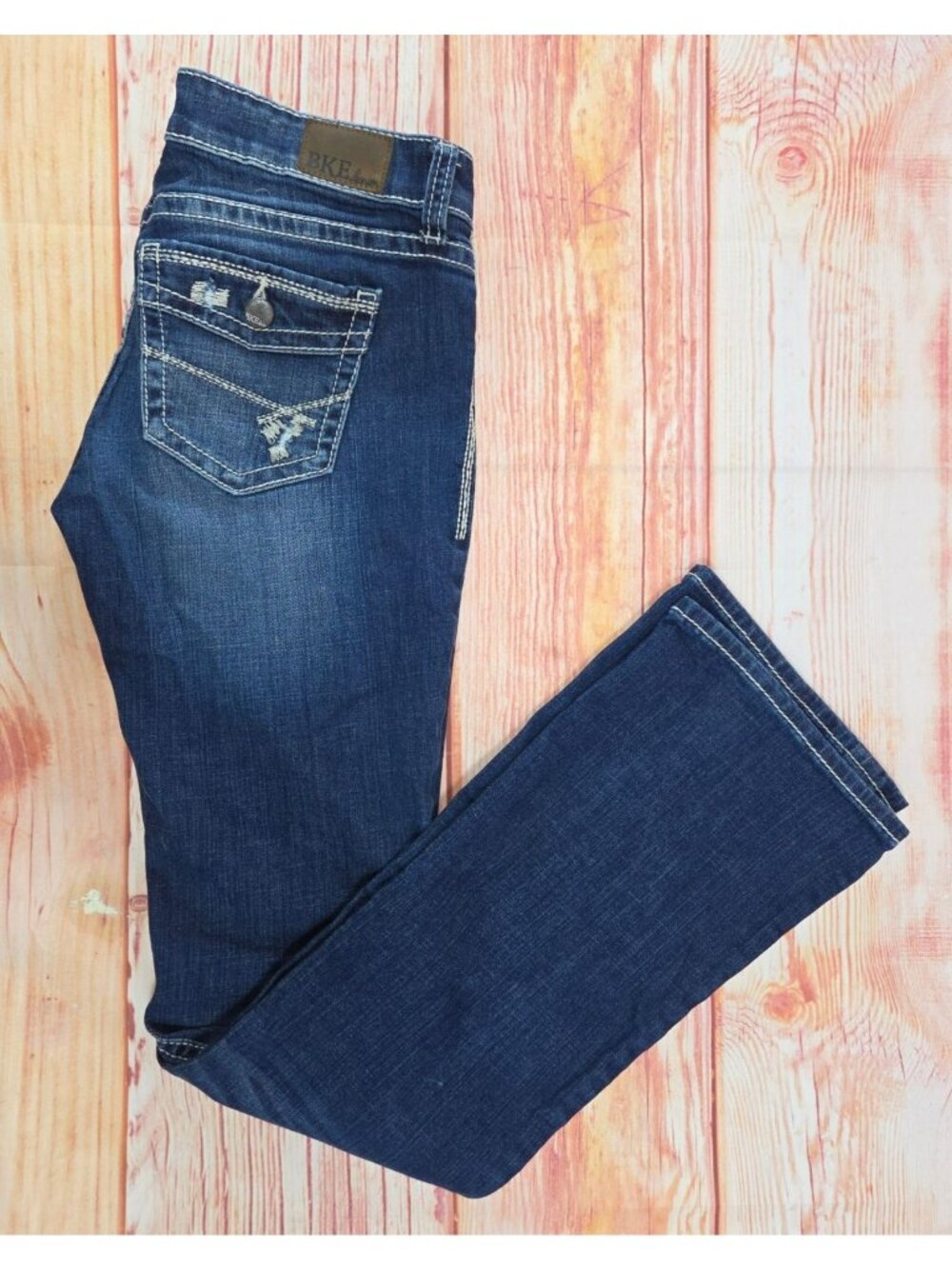 BKE Stella Womens Mid-Rise Distressed Bootcut Jeans 30XL